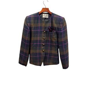 Le Suit Plaid Blazer tartan purple plaid Size 4P